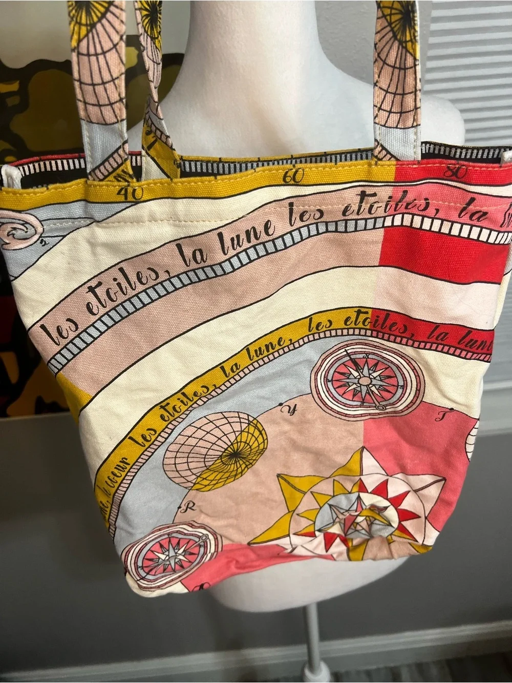 Tory Burch Constellation canvas Tote Bag Pink White Small